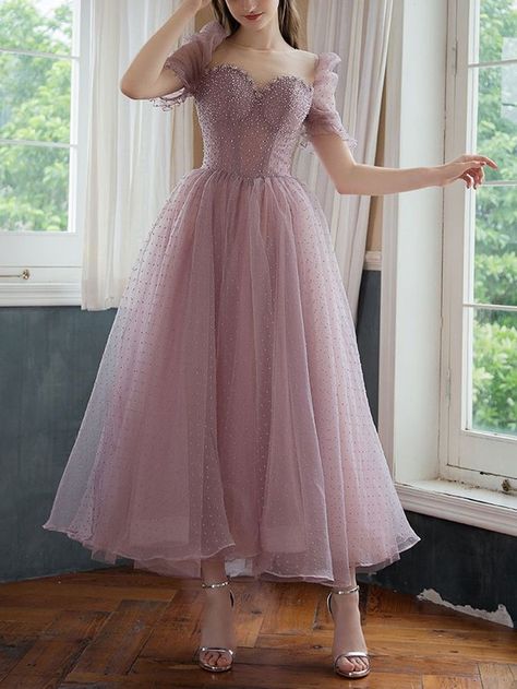 Tea Length Prom Dress Tulle, Gaun Tulle, Prom Dress Tulle, Tea Length Prom Dress, Glamorous Gowns, Design Outfit, Magic Dress, Ethereal Dress, Tulle Homecoming Dress