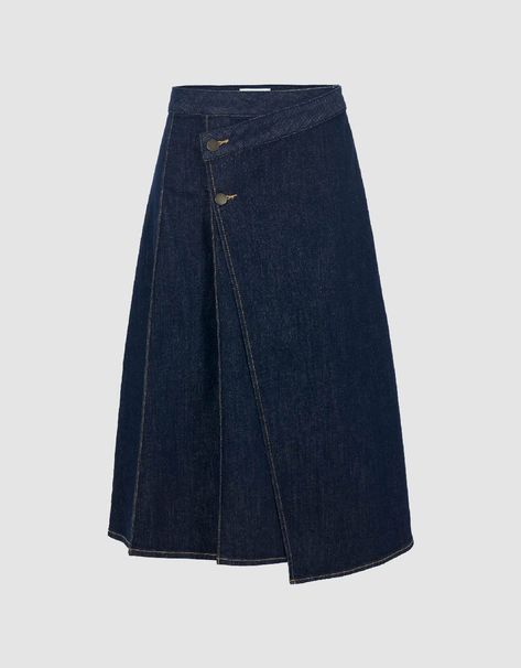 Sewing Pattern Midi Skirt, Denim Midi Skirts, A-line Skirt, Skirts Aesthetic, Midi Skirt Denim, Denim Skirt Midi, Minimalist Skirt, Denim Washes, Pleated Denim Skirt