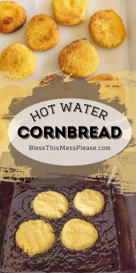 Light and fluffy on the inside and crispy on the outside, hot water cornbread is a delicious pan-fried side dish perfect as a sweet treat with butter and syrup or as a side for any Southern meal! #hotwatercornbread #cornbread #homemadehotwatercornbread #easycornbread #cornbreadrecipe #southernsides #southernbaking #southerncooking Best Hot Water Cornbread Recipe, Hot Water Cornbread Recipe Soul Food, Stove Top Cornbread, Recipe For Cornbread, Hot Water Cornbread Recipe, Water Cornbread, Avocado Dressing Recipe, Fried Cornbread, Hot Water Cornbread