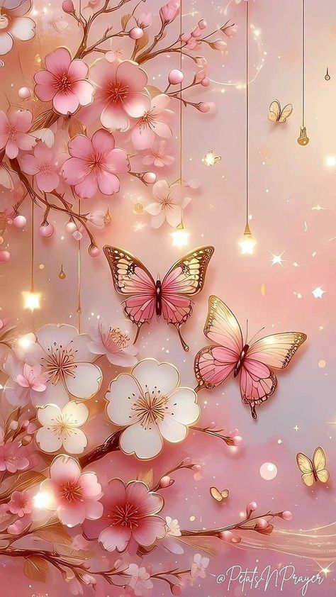 Phone Wallpaper Pink Flowers, Pink Wallpaper With Butterflies, Amazing Flowers Wallpaper, Cute Wallpaper Backgrounds Phone Wallpapers Pink, Butterfly Background Wallpapers, Pink Butterfly Wallpaper, Butterfly Phone Wallpaper, Cherry Blossom Butterfly, Cute Home Screen Wallpaper