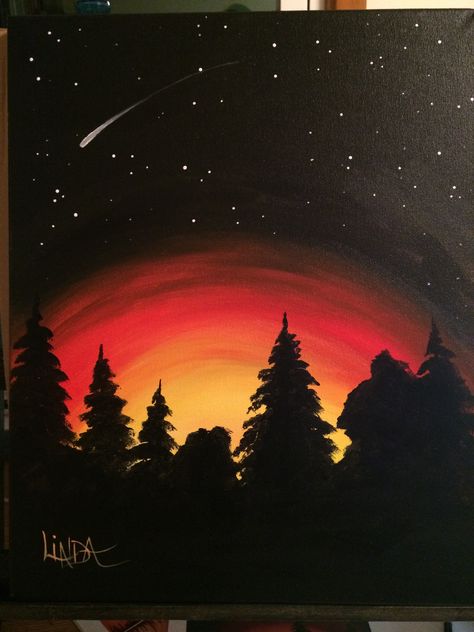 Easy Paint Ideas On Canvas For Beginners, Shooting Star Painting, Shooting Star Drawing, Sunset Painting Ideas, Sunset Canvas Painting, Simple Canvas Paintings, Cute Canvas Paintings, Easy Canvas Art, Canvas Drawings