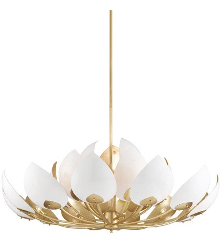 Hudson Valley 5754-GL/WH Lotus 21 Light 54 inch Gold Leaf Chandelier Ceiling Light Lotus Chandelier, Hanging Chandelier, White Chandelier, Contemporary Chandelier, Chandelier For Sale, The Lotus, Gold Chandelier, Hudson Valley Lighting, Chandelier Ceiling Lights