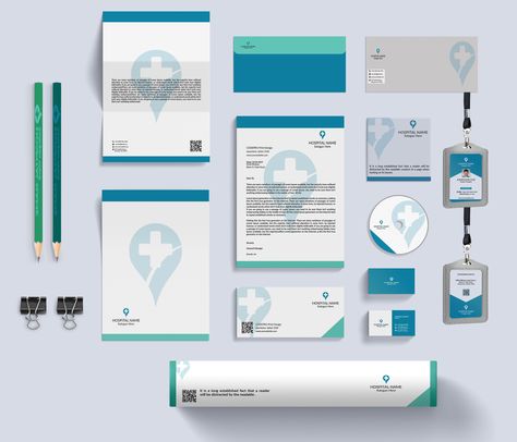 Brand Guidelines Design, Healthcare Branding, Name Card Design, Documents Design, H Logos, Folder Design, Stationary Design, Learning Graphic Design, Branding Mockups