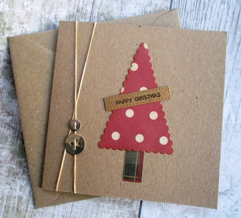 Happy Christmas - Christmas Tree Card - Folksy Fabric Christmas Cards, Handcrafted Christmas Cards, Christmas Tree Card, Stamped Christmas Cards, Simple Christmas Cards, Fabric Christmas Trees, Cas Cards, Christmas Card Art, Fabric Cards