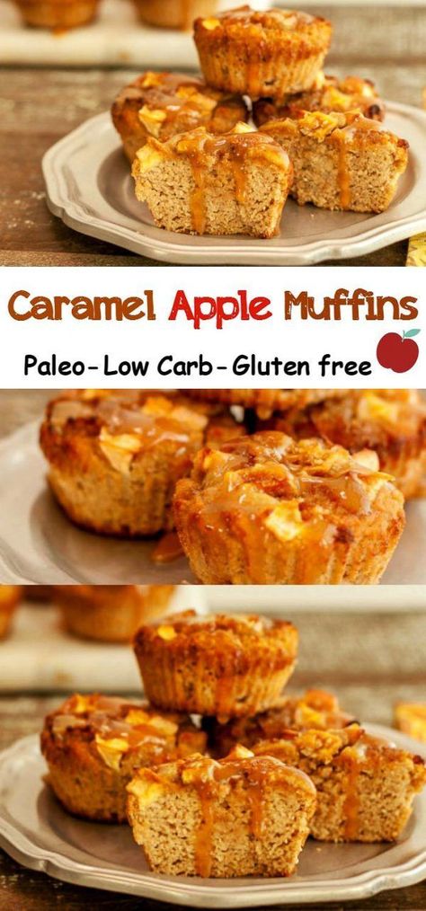 Gluten Free Caramel Apples, Caramel Apple Muffins, Gooey Caramel, Postre Keto, Low Carb Muffins, Apple Muffins, Low Carb Low Sugar, Low Carb Sweets, Gluten Free Muffins