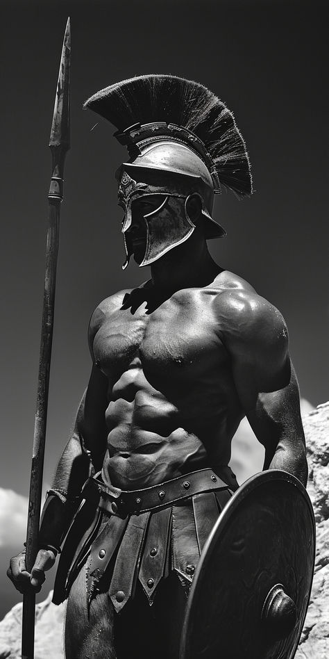 Ancient Sculpture Aesthetic, Warrior Aesthetic Men, Spartan Body, Spartan Man, Masculine Aesthetic, Warrior Concept Art, Greek Warrior, Spartan Warrior, Ancient Sculpture