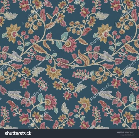 Kalamkari Allover, Kani Pattern, Kalamkari Pattern, Kalamkari Designs, Kalamkari Painting, Shutter Stock, Flower Art Images, Digital Flowers, Border Design