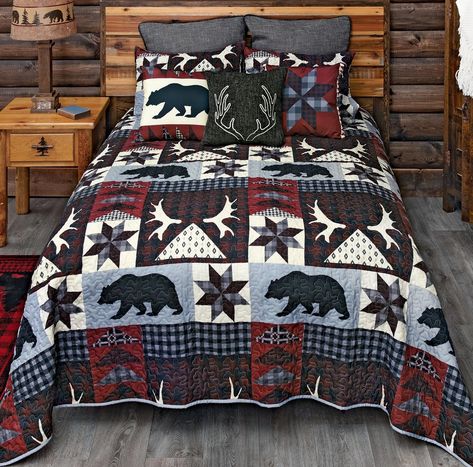 King Quilt Bedding, Rustic Bedding Sets, Lodge Bedding, Cabin Decorating, Black Forest Decor, Cabin Bedroom, Cabin Bed, Guest Bedroom Decor, Lightweight Bedding