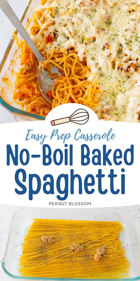 No Boil Baked Spaghetti Spaghetti Pizza Bake, Oven Spaghetti, Easy Baked Spaghetti Recipe, Healthy Family Dinner, Easy Baked Spaghetti, Spaghetti Recipes Easy, Baked Spaghetti Casserole, Baked Spaghetti Recipe, Peanut Gallery