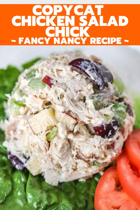 This chicken salad is filled with grapes, apples, pecans, and shredded chicken! It's identical to the Fancy Nancy Chicken Salad from Chicken Salad Chick! Fancy Nancy Chicken Salad, Chicken Salad Chick Copycat, Chicken Salad Chick Recipe Copycat, Copycat Chicken Salad, Chicken Salad Chick Recipe, Chicken Salad Chick, Best Chicken Salad Recipe, Chicken Salad Sandwich Recipe, Chicken Salad With Grapes