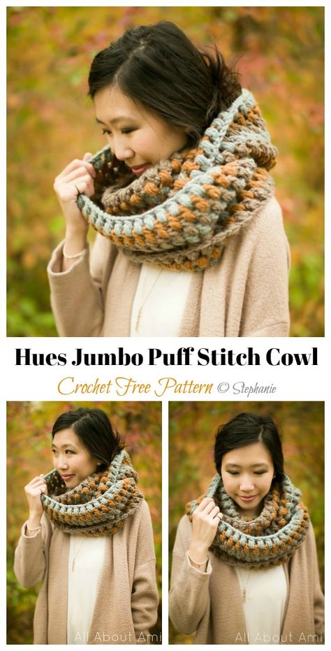 Jumbo Yarn Crochet Scarf Pattern, Crochet With Jumbo Yarn, Chunky Crochet Cowl Pattern Free, Puff Stitch Crochet Scarf, Jumbo Yarn Crochet Pattern, Super Bulky Yarn Patterns Crochet, Crochet Tank Top Free, Jumbo Crochet, Bulky Yarn Patterns