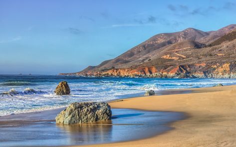 Garrapata Beach at Garrapata State Park is located along the northern Big Sur coastline about ten miles south of Carmel-by-the-Sea, CA. The waterfront of Big Sur Lodge, Beach Travel Destinations, Big Sur Coastline, Carmel California, Best Honeymoon Destinations, Park Forest, Big Sur California, Scenic Roads, California Vacation