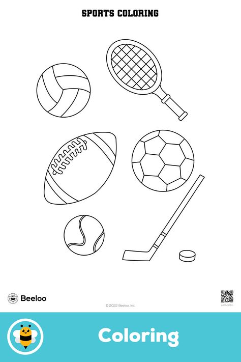 Medium sports-themed coloring page for kids ages 5 and up. Featuring: Sports, ball, basketball, football Ball Coloring Pages, Sports Paint, Sports Activities, Printable Crafts, Kids Sports, Sports Theme, Sports Equipment, Printable Activities, Worksheets For Kids