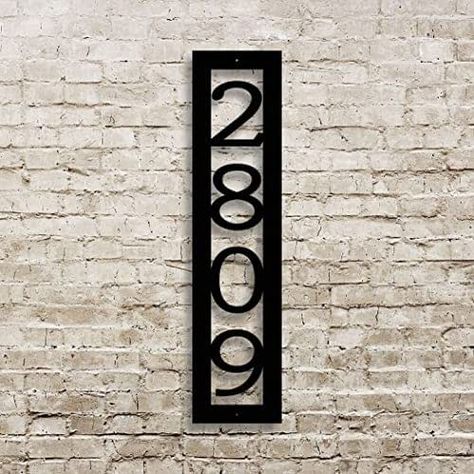 Vertical House, Address Marker, Metal Address Sign, Cedar Posts, Metal House Numbers, House Number Plaque, Stucco Walls, Studio Living, Handmade Signs