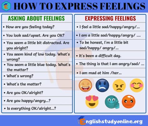 Different Ways of Expressing Feelings in English - English Study Online Feelings In English, Expressing Feelings, Express Feelings, English Teaching Materials, Other Ways To Say, Expressing Emotions, Interesting English Words, How To Express Feelings, English Teaching