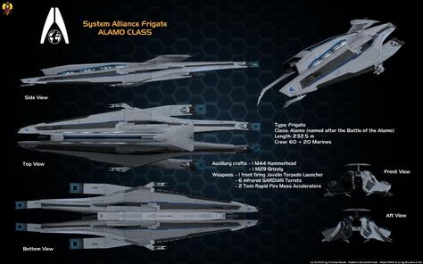 System Alliance Alamo class Frigate Overview by Euderion on DeviantArt Mass Effect Alliance Ships, Mass Effect Ships, Mass Effect Universe, Ship Concept Art, Space Ships Concept, Starship Concept, Space Ship Concept Art, Star Ship, Starship Design