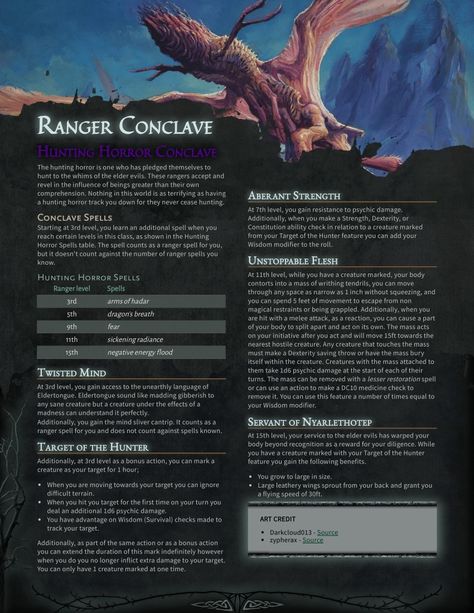 Ranger Conclave 5e, 5e Ranger, Dnd Eldritch, Eldritch Abomination, Horror Ideas, Ranger Dnd, Dnd Classes, Dnd Ideas, Dungeons And Dragons Classes