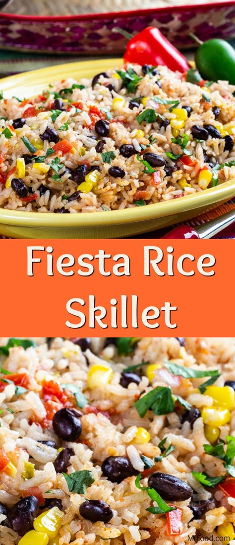 There are so many similar side dish recipes out there, it can be hard to find one that stands apart. Don't worry, we've got you covered with this 20-minute easy Fiesta Rice Skillet! The black beans and fresh salsa give it a bold flavor that'll get the fiesta started in your mouth. The great thing about this side dish is that you can serve it up with a roasted chicken or for taco Tuesday. No matter how you eat it, you just can't go wrong. Sides For Chicken Enchiladas, Sides That Go With Tacos, Rice To Go With Tacos, Sides For Burritos, Side Dish For Enchiladas Dinners, Chicken Fajita Side Dish, Taco Rice Side Dish, Fiesta Rice, Taco Sides Ideas