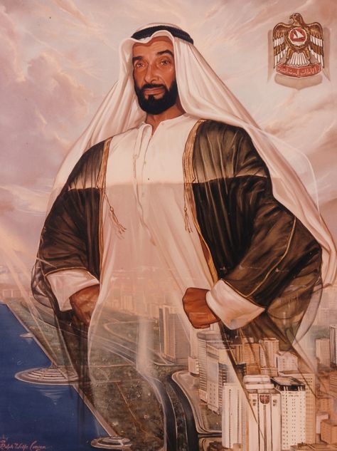 The spirit of Sheik Zayed bin Sultan al Nahyan, U.A.E. - "30 x 40" Oil on Canvas" - Painted by Ralph Wolfe Cowan. Photo: Mark C. Deren Uae Culture, Shaikh Zayed, Lil Weezy, Sheik Zayed, Zayed Bin Sultan Al Nahyan, Ksa Saudi Arabia, Uae National Day, Handsome Men Quotes, Sheikh Zayed