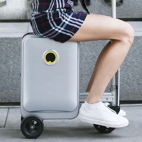 Save time and make travel less stressful with this 20L electric rideable suitcase. Electric Suitcase, Mobile Charging Station, Functional Luggage With Anti-theft Pocket For Trips, Blue Functional Luggage With Sleeve, Black Rectangular Portable Luggage, Portable Pink Rectangular Luggage, Mobile Charging, Airport Tips, Travel Suitcase