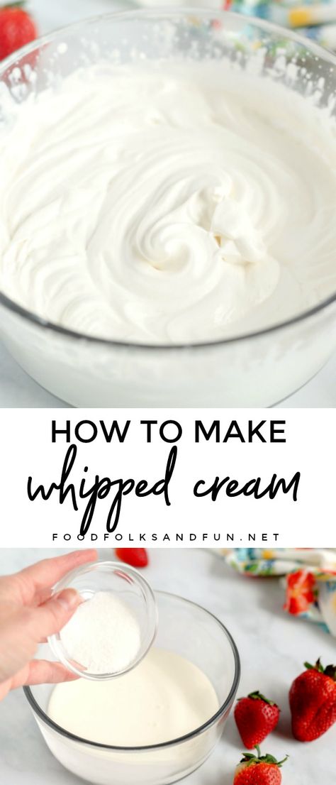 Best Homemade Whipped Cream, Whipped Cream With Milk, Make Whipped Cream, Perfect Whipped Cream, Homemade Whipped Cream Recipe, Whipped Cream Recipe, Strawberry Whipped Cream, Recipes With Whipping Cream, Making Whipped Cream