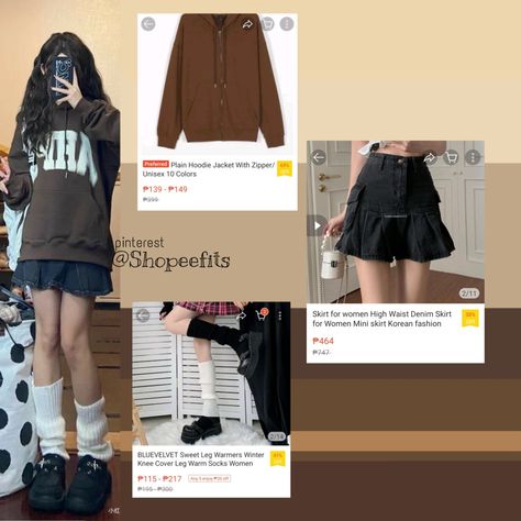 Fashion styles Shopee Philippines #shopee #shopeeph #styles Outfit Philippines, Plain Hoodies, High Waisted Denim Skirt, Shopee Philippines, Warm Socks, Inspo Outfit, Fashion Styles, Leg Warmers, Hoodie Jacket