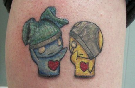 This was my fifth tattoo. I love Pon & Zi, but I really love this particular cartoon. It reminds me of me & my husband. It's on the outside of my right calf. Pon And Zi Tattoo, Emo Princess, Geek Tattoo, Dream Tattoos, Matching Tattoos, Body Mods, Future Tattoos, Cute Tattoos, Body Art Tattoos