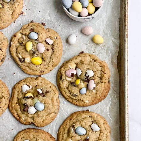 Mini Egg Cookies - SALTED sweets Brown Butter Carrots, Cadbury Cookies, Mini Egg Cookies, Brown Butter Cream Cheese Frosting, Mini Eggs Cookies, Egg Cookies, Butter Carrots, No Egg Desserts, Carrot Cake Cookies