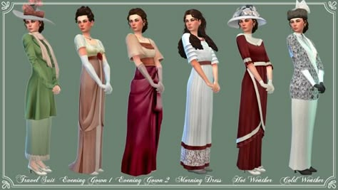 In staunch opposition to some of the more austere, practical Darlington lookbooks that we’ve seen in this decade is Rosella... Sims 4 Decades Challenge, Sims Medieval, Sims4 Clothes, Sims 4 Mods Clothes, Dress Hairstyles, Travel Dress, Game Dresses, Dress Gloves, Full Length Dress