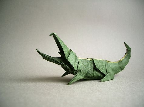 Peter Engel. Crocodile Origami Lizard, Origami Ocean, Creative Origami, Origami And Kirigami, Origami Paper Art, Chameleons, Origami Animals, First Tooth, Crocodiles