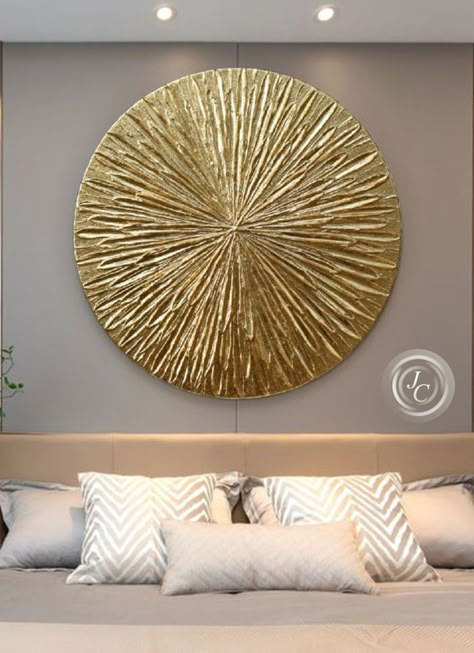 Gold Abstract Art Textured Original Painting on a round canvas | Made to order in various sizes | Gold Metallic Modern wall decor Gold Leaf Art by Juliya JC Textured Canvas Art Circle, Gold Metal Art, Round Canvas Texture Art, Gold Wall Art Living Room, Metal Wall Decor Living Room, Round Canvas Painting, Golden Wall Decor, Circular Wall Decor, Gold Metal Wall Art