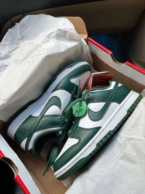 Green Platform Sneakers For Streetwear, Nike Dunk Lows, Dunk Lows, College Tuition, Fresh Shoes, Hype Shoes, Nike Dunk Low, Michigan State, Trendy Shoes