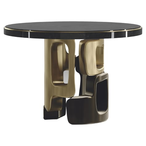 The Paris based label has distinguished themselves since their launch, with their iconic use of shagreen mixed with brass and other exotic materials. All furniture is handcrafted by skilled artisans, ultimately making each piece unique, designed in Paris and produced in the Philippines. The Apoli breakfast table by Kifu Paris is both dramatic and organic its unique design. The black pen shell inlaid top sits on an ethereal geometric and sculptural bronze-patina brass base. This piece is designed Kifu Paris, Trade Show Design, Dining Table Bases, Bronze Patina, Elegant Furniture, Breakfast Table, Casegoods, Round Mirrors, Table Base