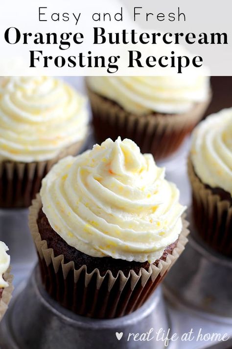 This light and fresh orange buttercream frosting recipe with orange zest added is sure to please a crowd. With my method for making the frosting airy and fluffy, this orange icing perfectly pairs with cakes and cupcakes and is easy to make! Orange Buttercream Frosting Recipe, Almond Buttercream Frosting Recipe, Orange Buttercream Frosting, Homemade Vanilla Frosting, Vanilla Frosting Recipes, Almond Buttercream, Cupcakes Homemade, Lemon Buttercream Frosting, Orange Buttercream