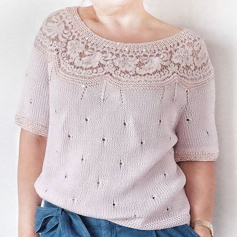 Winter Work Fashion, Lace Jumper, Lace Knitting Stitches, Crochet Blouse, Summer Knitting, Beautiful Knitting, Knitting Techniques, Mixing Fabrics, Sweater Pattern