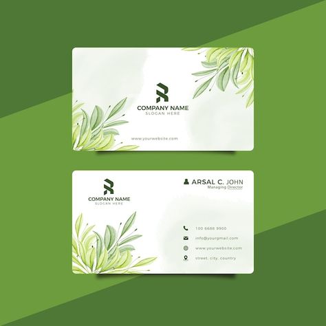 Vector watercolor modern business card w... | Premium Vector #Freepik #vector #watercolor-business-card #watercolor-design #watercolor-template #business-card-visiting-card Nature Business Card, Turquoise Logo Design, Business Card Design Black, Digital Advertising Design, Peter Rabbit And Friends, Business Card Design Inspiration, Digital Business Card, Green Business, Bakery Logo Design