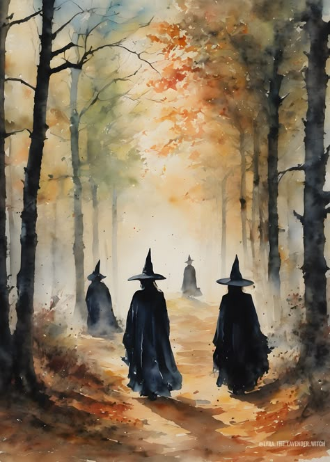 A Witchy Walk in the Woods ~ 7X5" Altar Print (download only) ~ Witchy Watercolour Art by LyraThelavenderWitch on Etsy Images Victoriennes, Witch Painting, Watercolour Wall Art, Witch Wallpaper, Watercolour Wall, Witch Pictures, Halloween Painting, Season Of The Witch, Witch Art