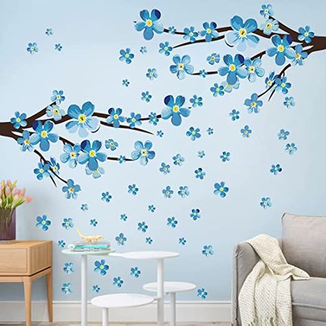 Blue Wall Decals, Blue Wall Stickers, Bedroom Wall Stickers, Girls Room Paint, Living Room Blue, Tree Branch Wall, Girl Bedroom Walls, Room Blue, Blue Wall Decor