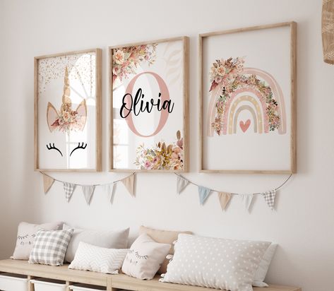 Unicorn Themed Bedroom Artwork, Boho Unicorn Bedroom, Rainbow Unicorn Bedroom, Unicorn Baby Room, Nursery Wall Decor Neutral, Unicorn Nursery Ideas, Rose Gold Nursery, Boho Unicorn, Girl Nursery Wall Decor