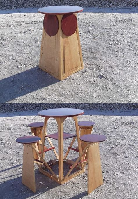 Fold up table and chairs Fold Up Table, Table For Small Space, Smart Design, Cool Furniture, Table And Chairs, Home Projects, Wood Crafts, Wood Projects, Woodworking Projects