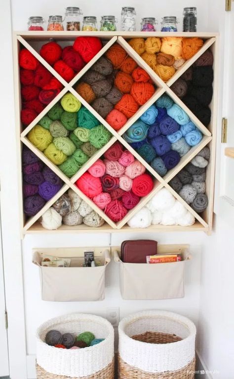 Check out this yarn storage system to get inspiration on how to tidy up your favorite corner of your craft room. There’s something about an organized creative space that makes you feel like you can tackle any project! Yarn Storage Ideas, Craft Closet Organization, Knitting Room, Ikea Alex Drawers, Storage Ideas Diy, Craft Closet, Repeat Crafter Me, Yarn Storage, Crafty Moms