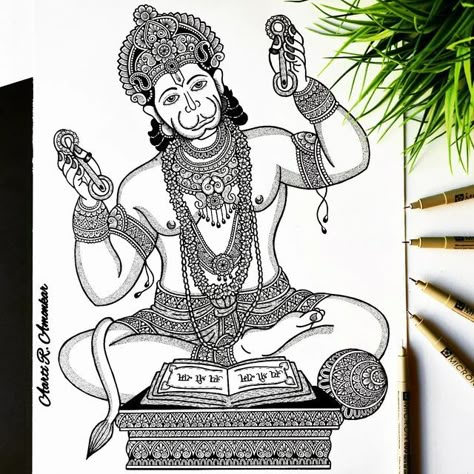 Hanuman Ji Doodle Art, Mandala Art Hanuman Ji, Lord Hanuman Mandala Art, Hanuman Ji Mandala Art Easy, Hanuman Ji Mandala Art, Hanuman Mandala Art, Hanumaan Jee, Micropen Art, Ganesh Sketch