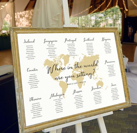 Destination Table Plan Wedding, Where In The World Am I Sitting, Are You Sitting, Seating Chart, Seating Plan, Chart, Board, Table Planner Sitting Arrangements For Wedding, Table Plan Wedding, Reception Poster, Travel Wedding Invitations, Wedding Booklet, Table Planner, Plan Wedding, Board Table, Wedding Table Plan