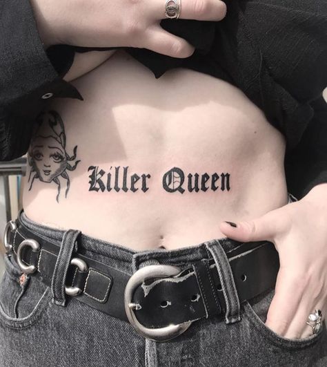 Embarrassing Quotes, Petunia Tattoo, Stomach Tattoos Women, Piercing Chart, Queen Tattoo, Latest Tattoos, Gothic Tattoo, Stomach Tattoos, Tattoo Font