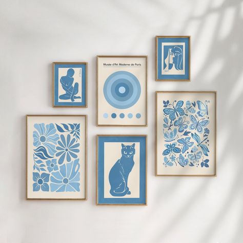 Blue Gallery Wall Set of 6 Light Blue Wall Art Matisse - Etsy Blue Gallery Wall, Paradise Decor, Light Blue Wall Art, Desenio Posters, Wall Art Matisse, Art Matisse, Light Blue Walls, Blue Wall Decor, Art Exhibition Posters