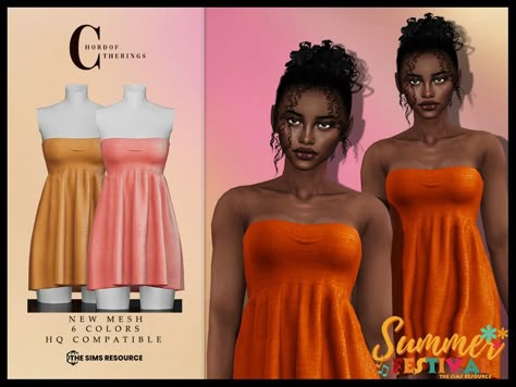 The Sims Resource - Summer Festival Strapless Dress D-302 Sims 4 Tropical Clothes, Sims 4 Island Clothes Cc, Sims 4 Cc Summer Clothes, Strapless Dresses Short, Tropical Outfit, Sims 4 Dresses, Sims 4 Mods Clothes, Sims 1, Female Clothing