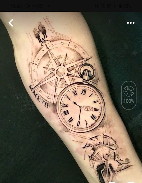 Tato Jam, Christian Desktop Wallpaper Aesthetic, Christian Desktop Wallpaper, Viking Compass Tattoo, Watch Tattoo Design, Pocket Watch Tattoos, Compass Watch, Compass Tattoo Design, Yakuza Tattoo