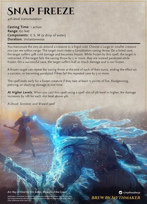 Ice Spells Dnd, Levistus D&d, Dnd Spells Homebrew, Spells Dnd, Dnd Gods, Homebrew Spells, Spell Ideas, Dnd Spells, Dungeons And Dragons Rules