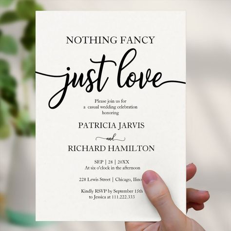 $2.50 | Nothing Fancy Just Love Casual Wedding Invitation ⭐️
Nothing Fancy Just Love Casual Wedding Invitation
#modern #simple #calligraphy #typography #chic #script #blackandwhite #casualwedding #minimonyinvitation #microwedding
// Wedding aesthetic // Wedding invitation card design // Wedding invite ideas // Minimalist wedding invitations // Simple wedding invitations elegant //
#weddinginvitation #wedding #weddingstationery #weddinginspiration #weddinginvites #weddingideas #weddinginspo #ad Wedding Invitations Simple Modern, Casual Wedding Invitations, Nothing Fancy Just Love, Simple Calligraphy, Patio Wedding, Black And White Wedding Invitations, Calligraphy Typography, Black Wedding Invitations, Calligraphy Wedding Invitation