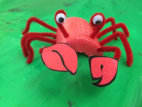 Pool Noodle Crab Craft, Pool Noodle Crab, Tide Pool Craft, Pool Noodle Coral, Breaker Rock Beach Vbs 2024, Crab Craft, Story Time Crafts, Breaker Rock Beach Vbs, Ocean Vbs